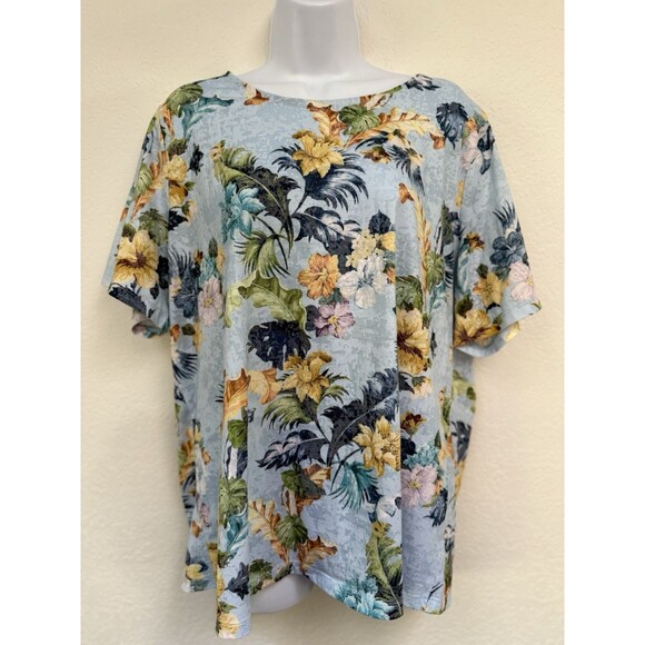 CJ Banks Tops - Cj Banks Floral Blouse Short Sleeves Blue Yellow Multicolor Size 1X
